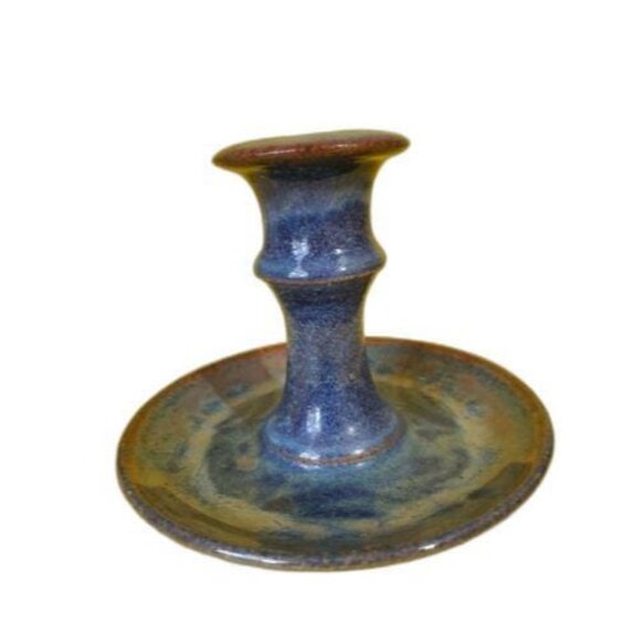 MCM Studio Art Pottery Candlestick Signed Mark Blumenfeld Swirl Blue Grey - Picture 1 of 7